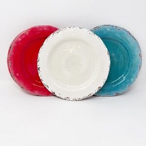 NEW 6‎ Pier 1 Imports Red White Blue 9" Melamine Distressed Salad Snack Plates